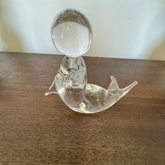 Seal with Ball Paperweight Figurine Murano Italy Clear Glass Circus Ocean - Picture 10 of 13